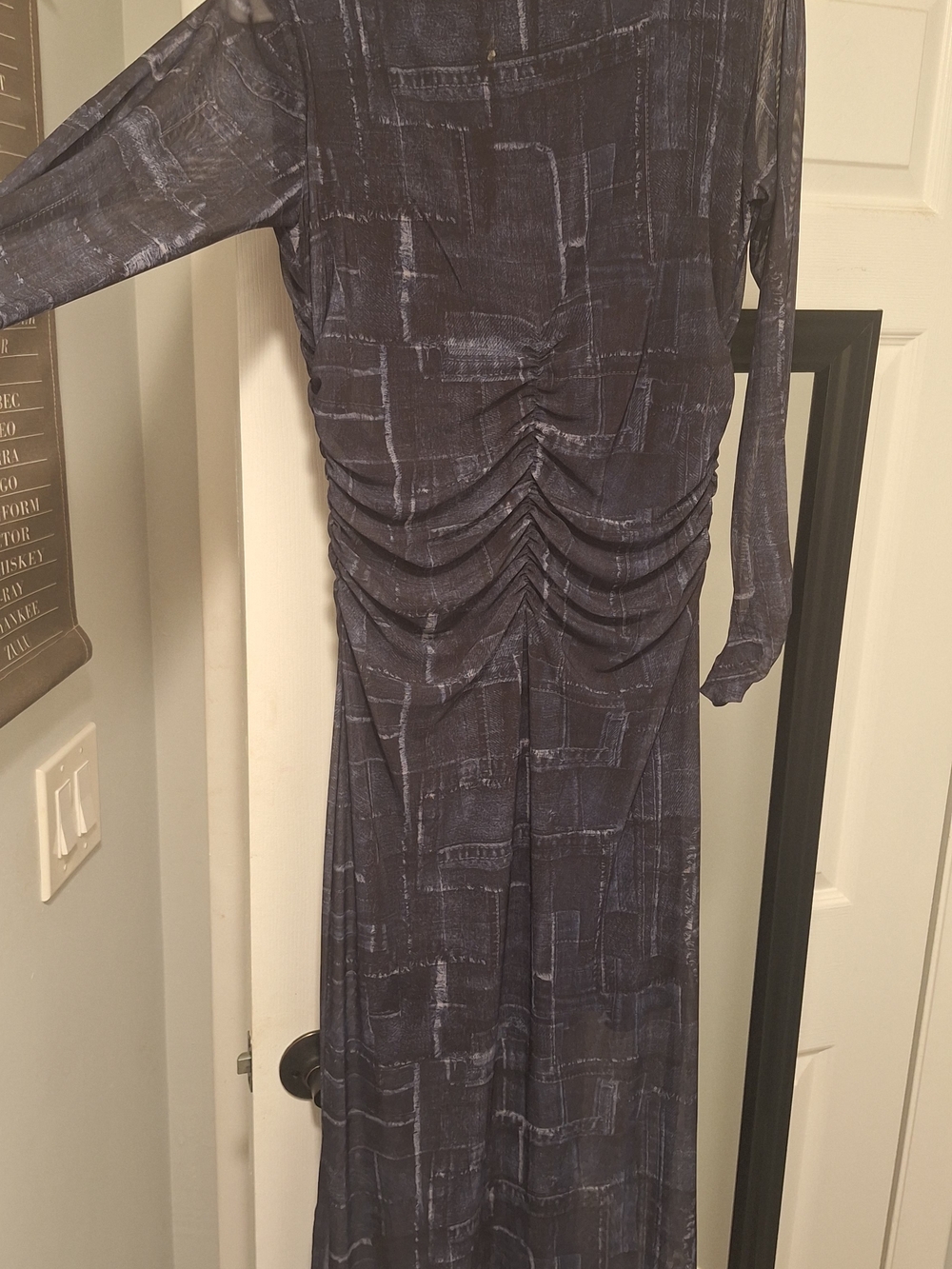 Blue Ruched Long Sleeve Denim Look Like Maxi Dress By NEXT